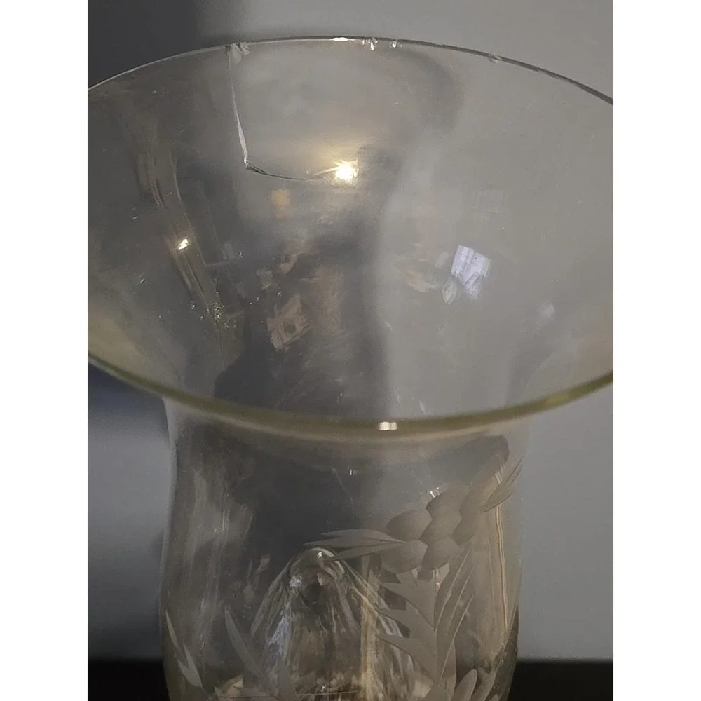 Pair of Etched Glass Boudoir Mantle Crystal Prisms Hurricane Table Lamps